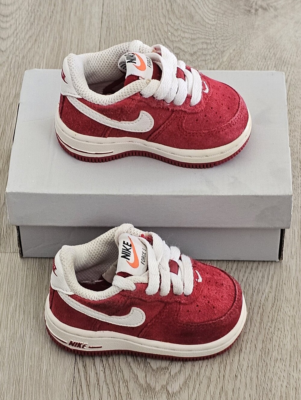 Nike Air Force 1 Low Toddler Red Suede White Sneakers Size 3C